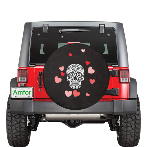 skull with hearts 34 Inch Spare Tire Cover