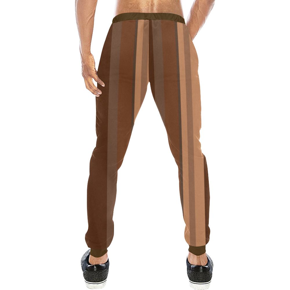 Brown Chocolate Caramel Stripes Men's All Over Print Sweatpants (Model L11)
