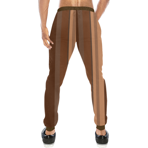 Brown Chocolate Caramel Stripes Men's All Over Print Sweatpants (Model L11)