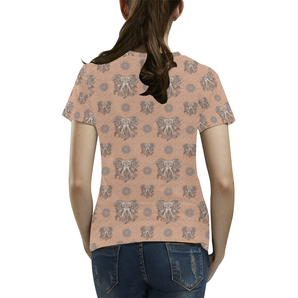 Ethnic Elephant Mandala Pattern All Over Print T-Shirt for Women (USA Size) (Model T40)