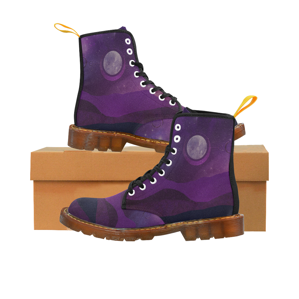 Purple Moon Night Custom Canvas Boots For Men Model 1203H