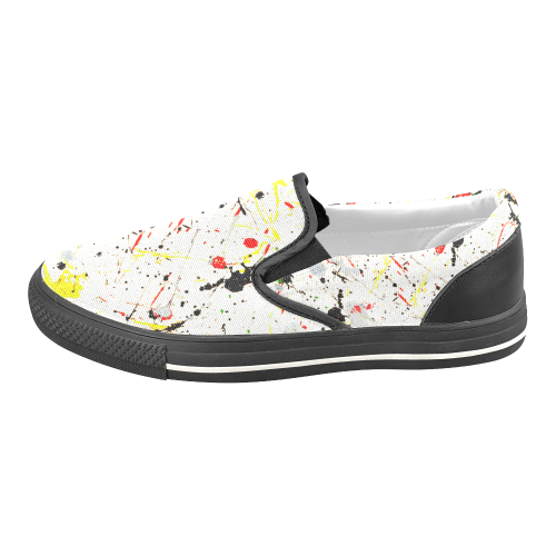 Yellow & Black Paint Splatter (Black) Slip-on Canvas Shoes for Kid (Model 019)