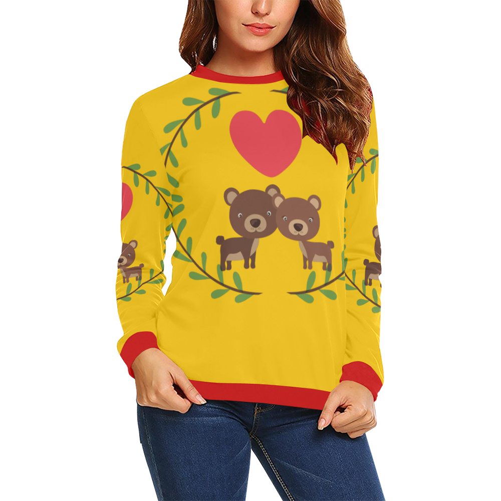 Bears Yellow All Over Print Crewneck Sweatshirt for Women (Model H18)