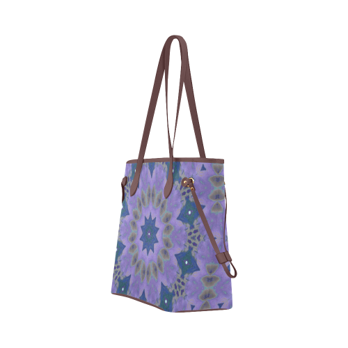 purple mandala with brown handle Clover Canvas Tote Bag (Model 1661)