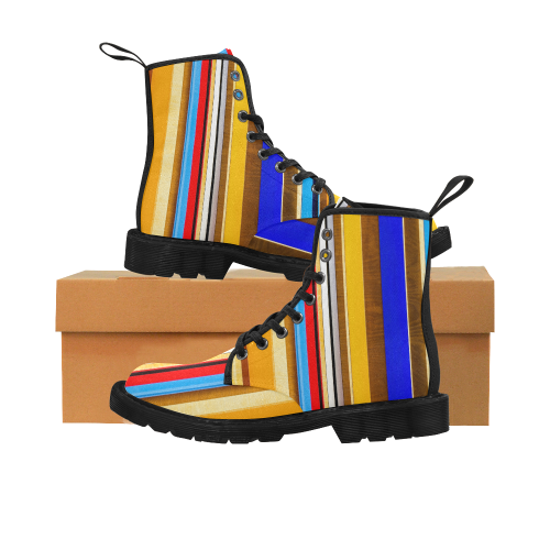 Colorful abstract pattern stripe art Martin Boots for Men (Black) (Model 1203H)