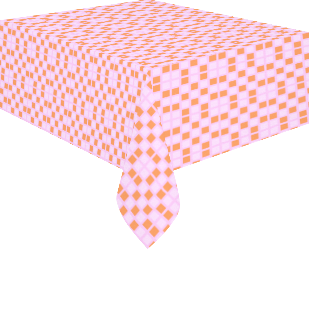 Art Deco Orange Pink Mod Cotton Linen Tablecloth 52"x 70"