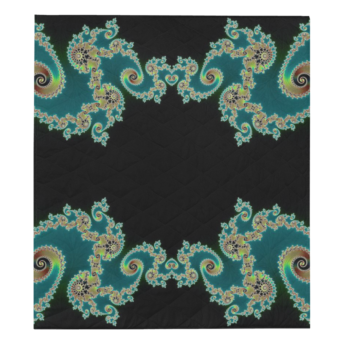 Aqua and Black  Hearts Lace Fractal Abstract Quilt 70"x80"