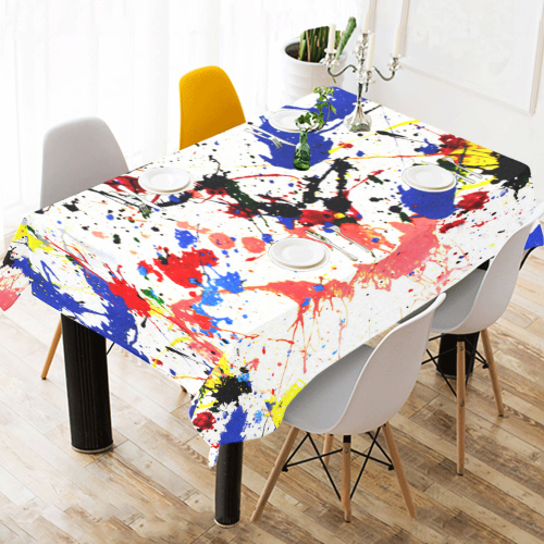 Blue and Red Paint Splatter Cotton Linen Tablecloth 52"x 70"
