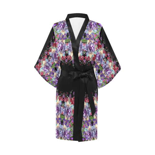 Flowery Flower Black Kimono Robe
