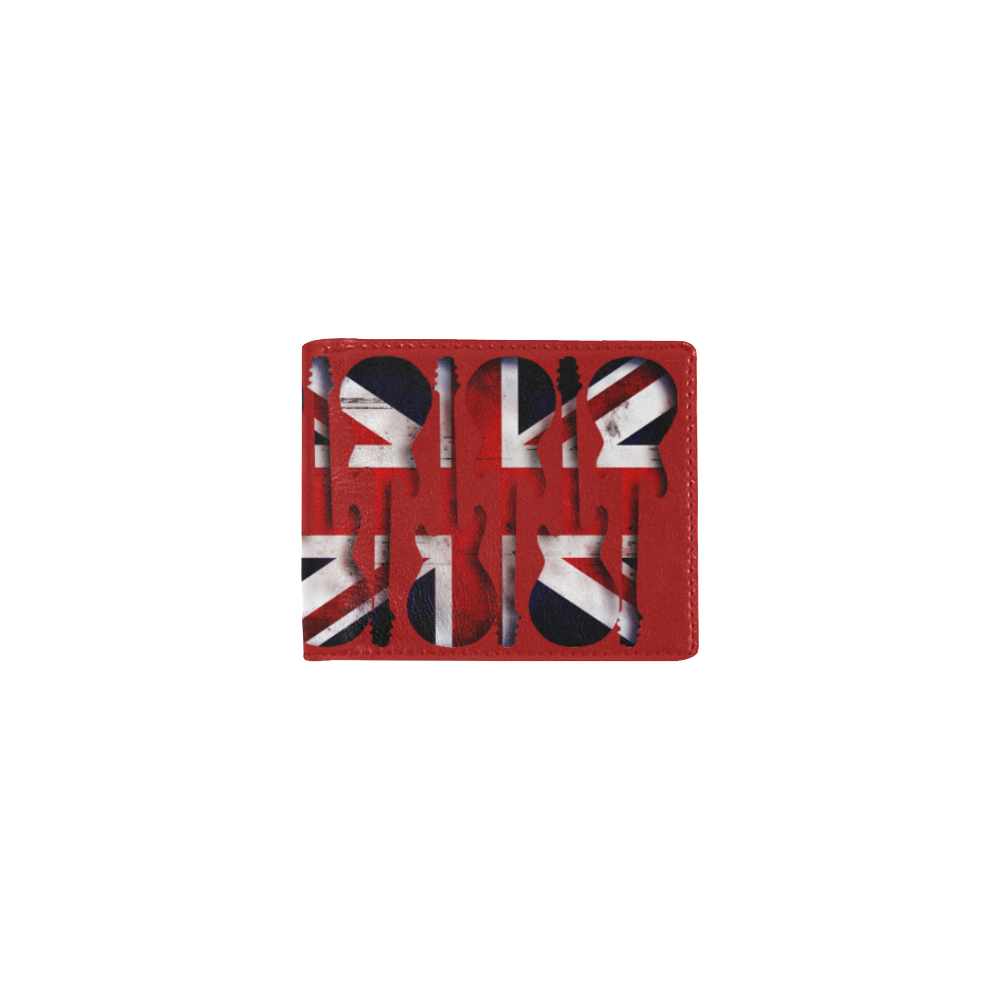 Union Jack British UK Flag Guitars - Red Mini Bifold Wallet (Model 1674)