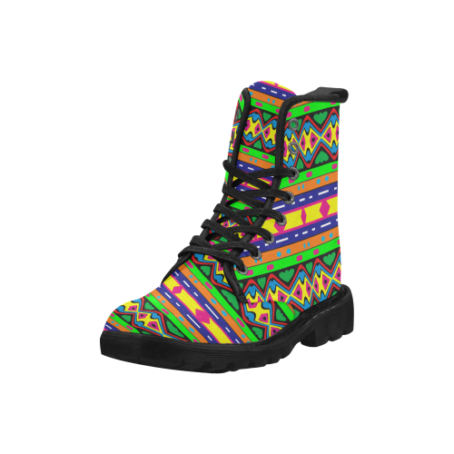 Distorted colorful shapes and stripes Martin Boots for Men (Black) (Model 1203H)
