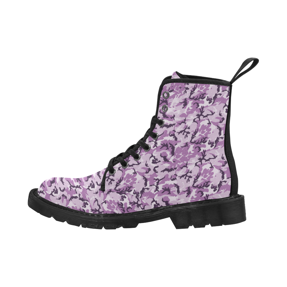 Woodland Pink Purple Camouflage Martin Boots for Men (Black) (Model 1203H)