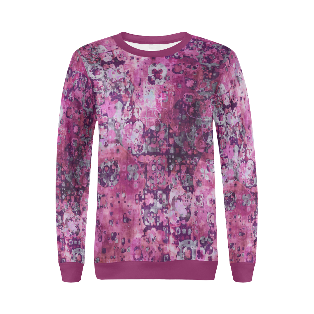 Messy Pink Foral All Over Print Crewneck Sweatshirt for Women (Model H18)