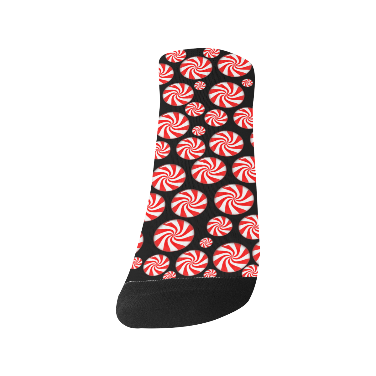 Christmas Peppermint Candy on Black Women's Ankle Socks