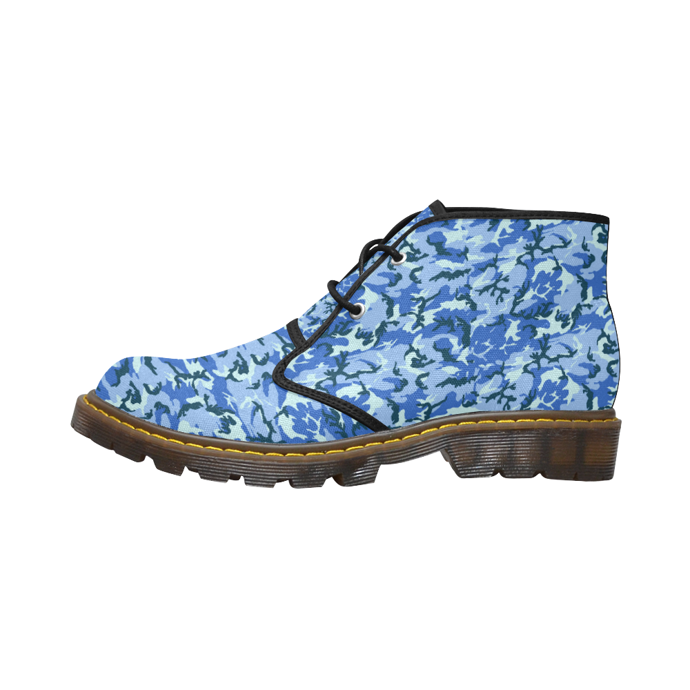 Woodland Blue Camouflage Women's Canvas Chukka Boots/Large Size (Model 2402-1)