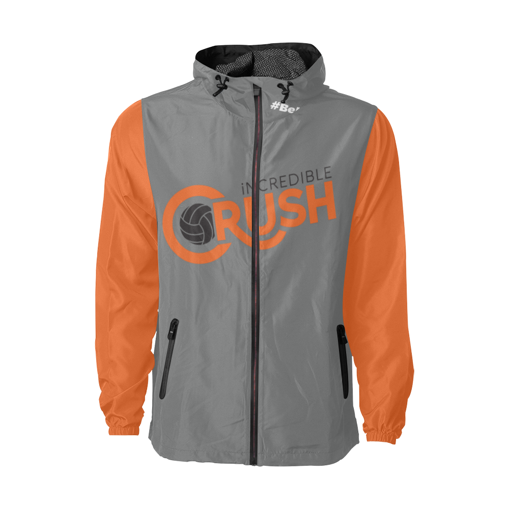 Crush Logo Windbreaker- Grey-Orange Unisex All Over Print Windbreaker (Model H23)