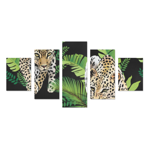 Leopards palm leaves tropical Pattern Canvas Print Sets B (No Frame)