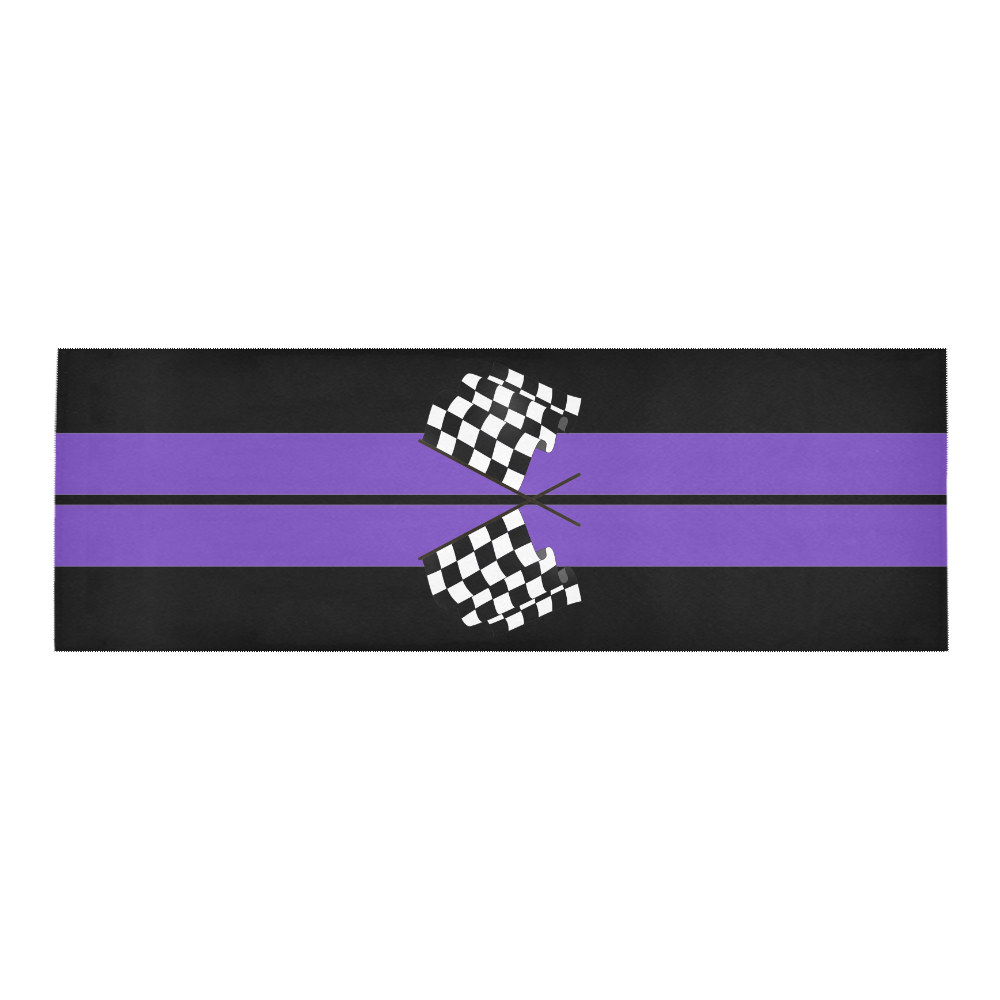 Checkered Flags, Race Car Stripe Black and Purple Area Rug 9'6''x3'3''