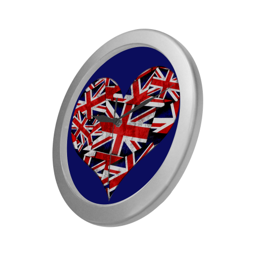 Union Jack British UK Flag Heart Blue Silver Color Wall Clock