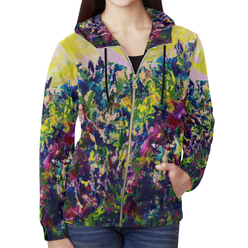 Lilies All Over Print Full Zip Hoodie for Women (Model H14)