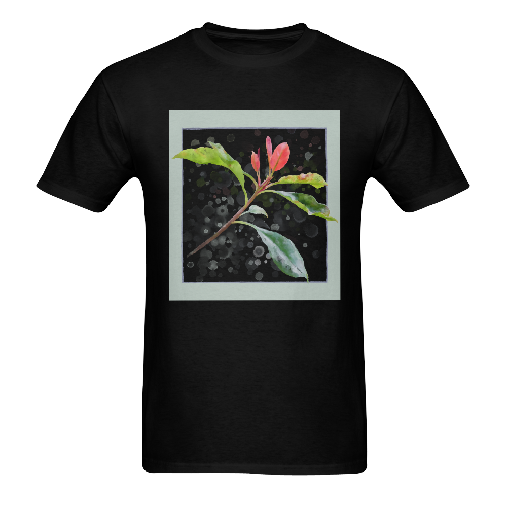 3 colors leaves in frame, red, blue, green. Floral Men's T-Shirt in USA Size (Two Sides Printing)