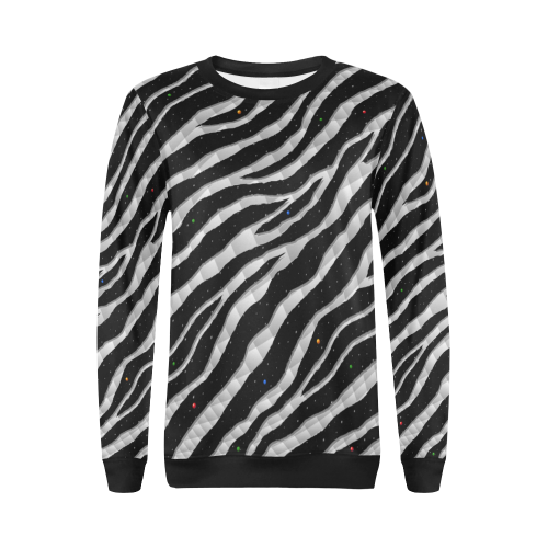 Ripped SpaceTime Stripes - White All Over Print Crewneck Sweatshirt for Women (Model H18)