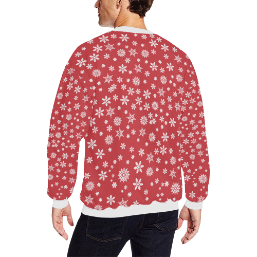 Christmas  White Snowflakes on Red All Over Print Crewneck Sweatshirt for Men (Model H18)