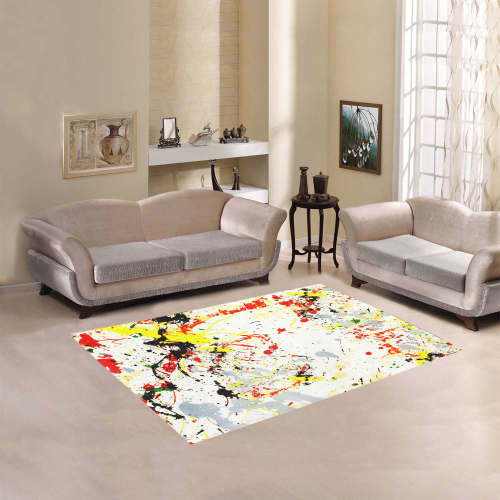 Black, Red, Yellow Paint Splatter Area Rug 5'3''x4'