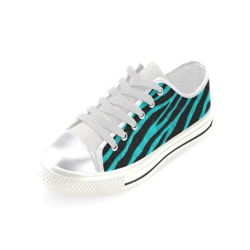 Ripped SpaceTime Stripes - Cyan Women's Classic Canvas Shoes (Model 018)