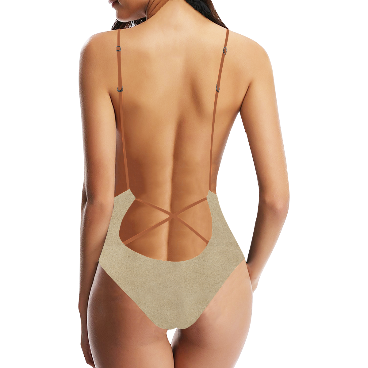 2 leather flowers Sexy Lacing Backless One-Piece Swimsuit (Model S10)