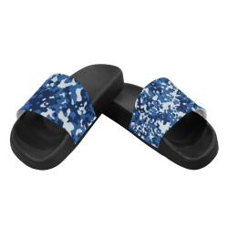 Digital Blue Camouflage Men's Slide Sandals/Large Size (Model 057)