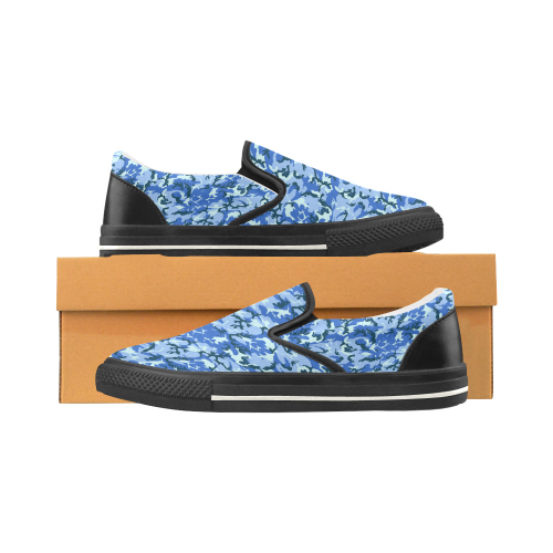 Woodland Blue Camouflage Women's Slip-on Canvas Shoes/Large Size (Model 019)