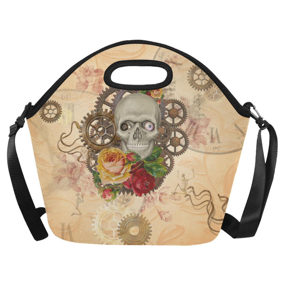 Steampunk Skull With Roses Neoprene Lunch Bag/Large (Model 1669)