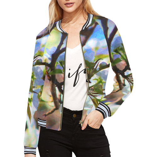 Pear Tree Blossoms All Over Print Bomber Jacket for Women (Model H21)