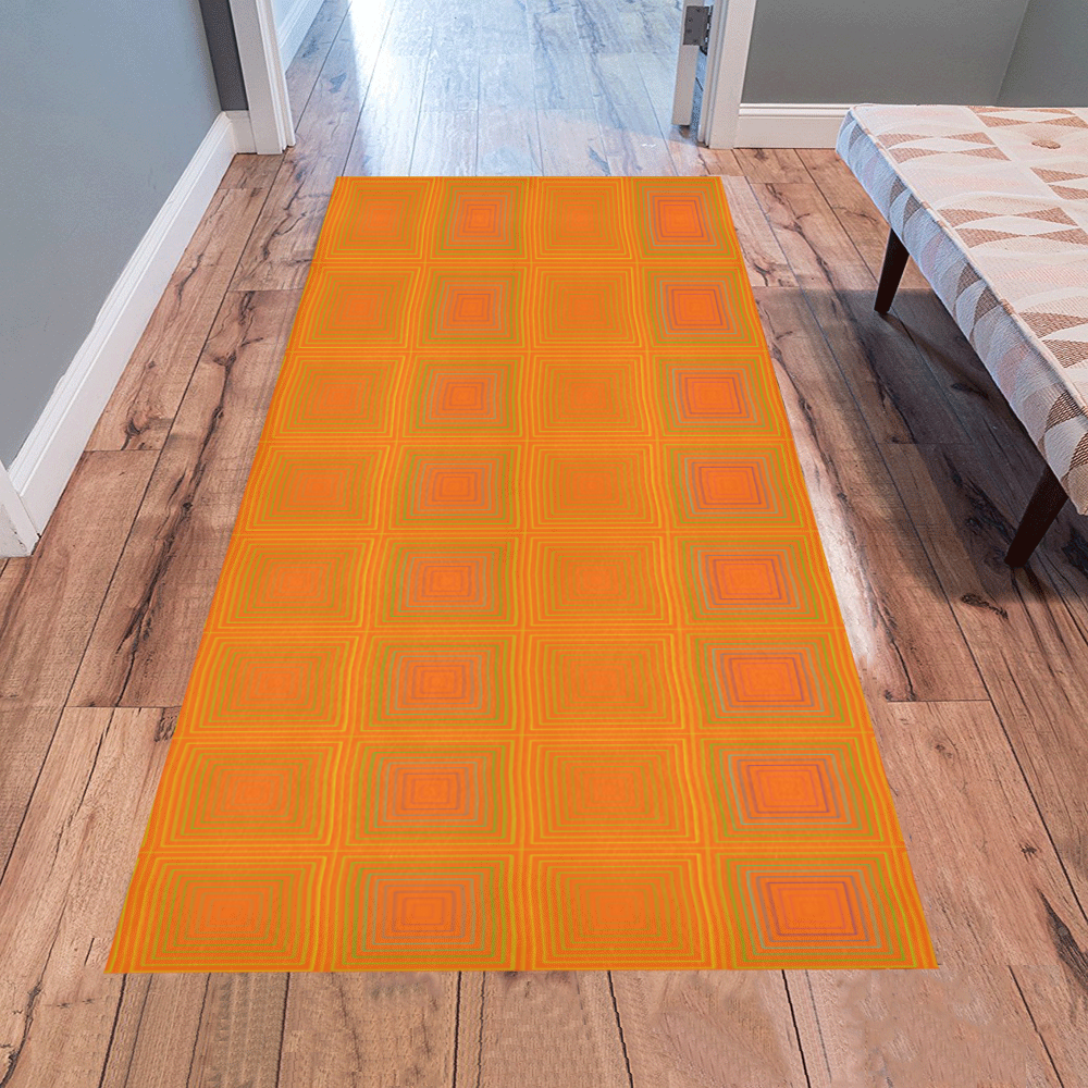 Orange multiple squares Area Rug 7'x3'3''