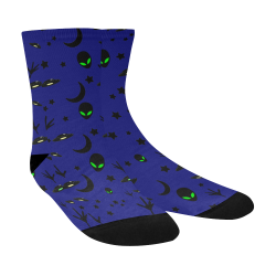 Alien Flying Saucers Stars Pattern on Blue Crew Socks