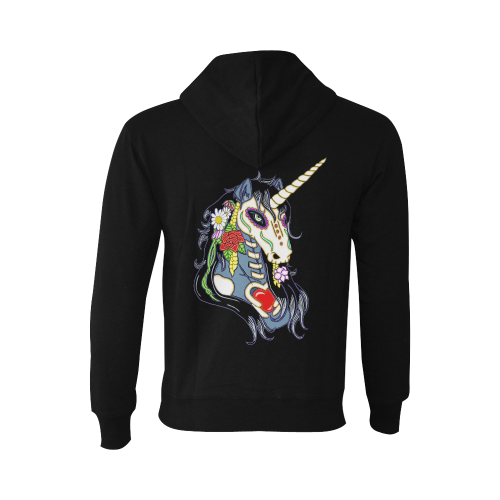Spring Flower Unicorn Skull Black Oceanus Hoodie Sweatshirt (NEW) (Model H03)