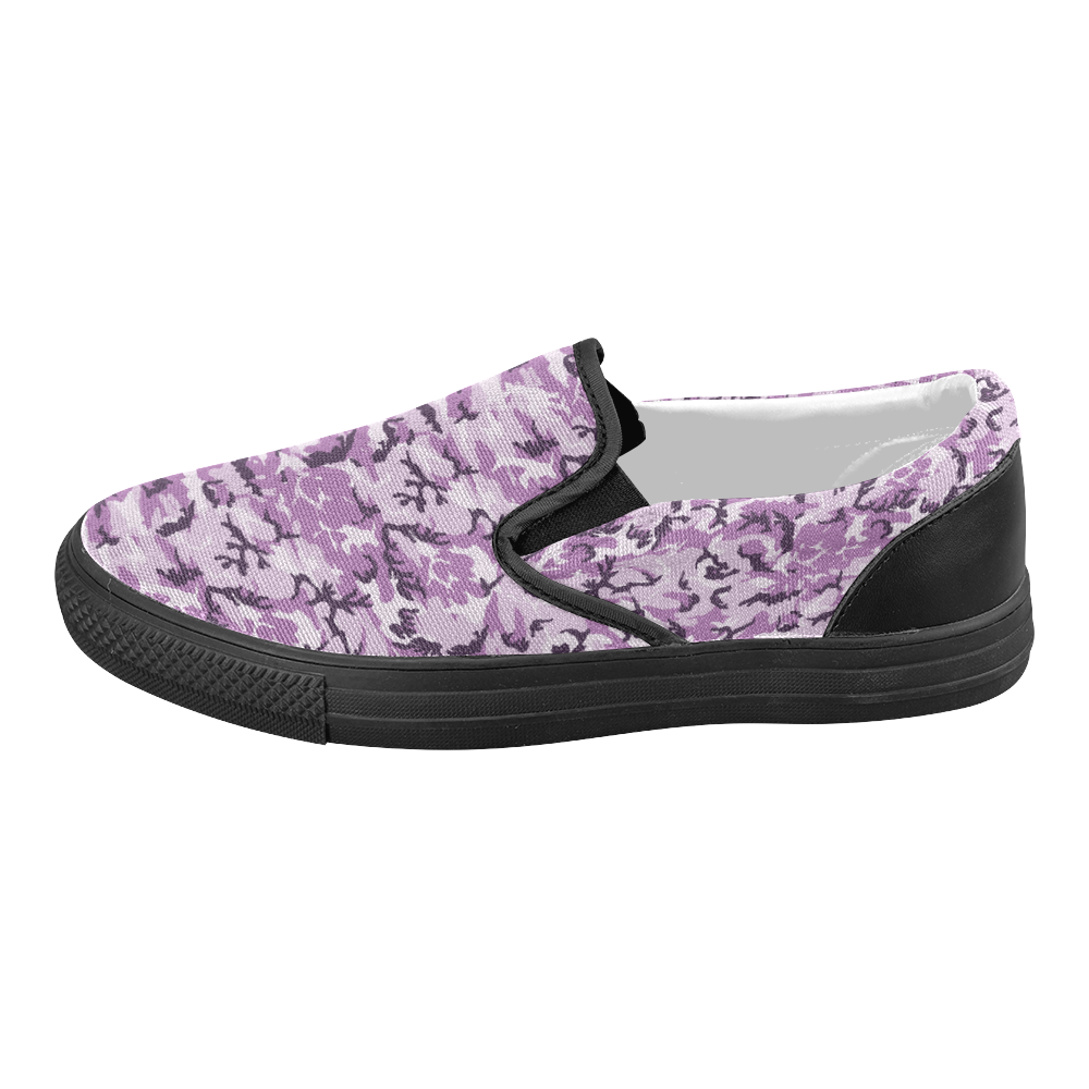 Woodland Pink Purple Camouflage Women's Slip-on Canvas Shoes (Model 019)