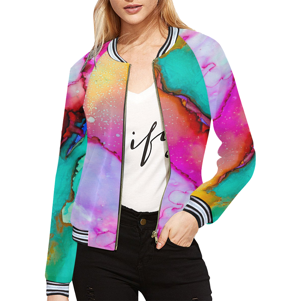 colorful All Over Print Bomber Jacket for Women (Model H21)