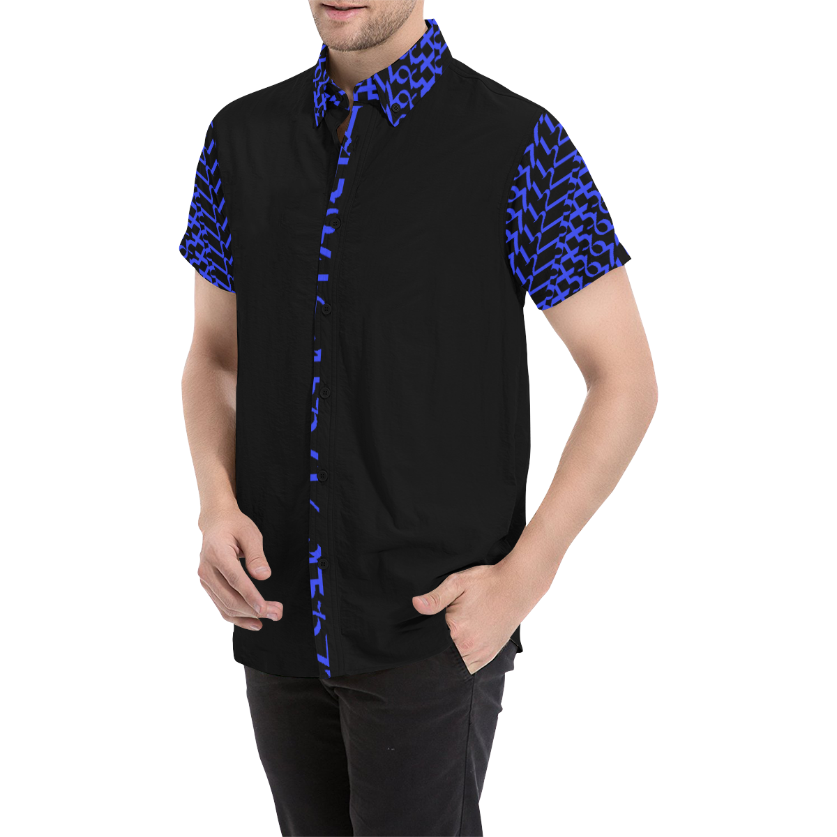 NUMBERS Collection 1234567 Black/"Reverse" Blueberry Men's All Over Print Short Sleeve Shirt (Model T53)