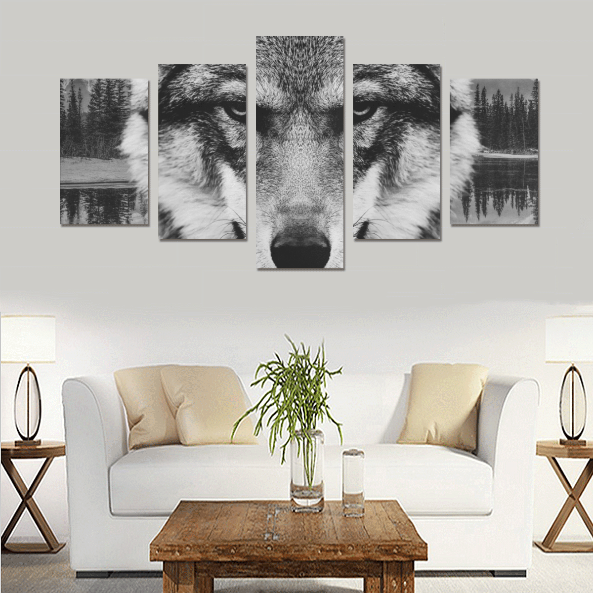 Wolf Animal Nature Canvas Print Sets C (No Frame)