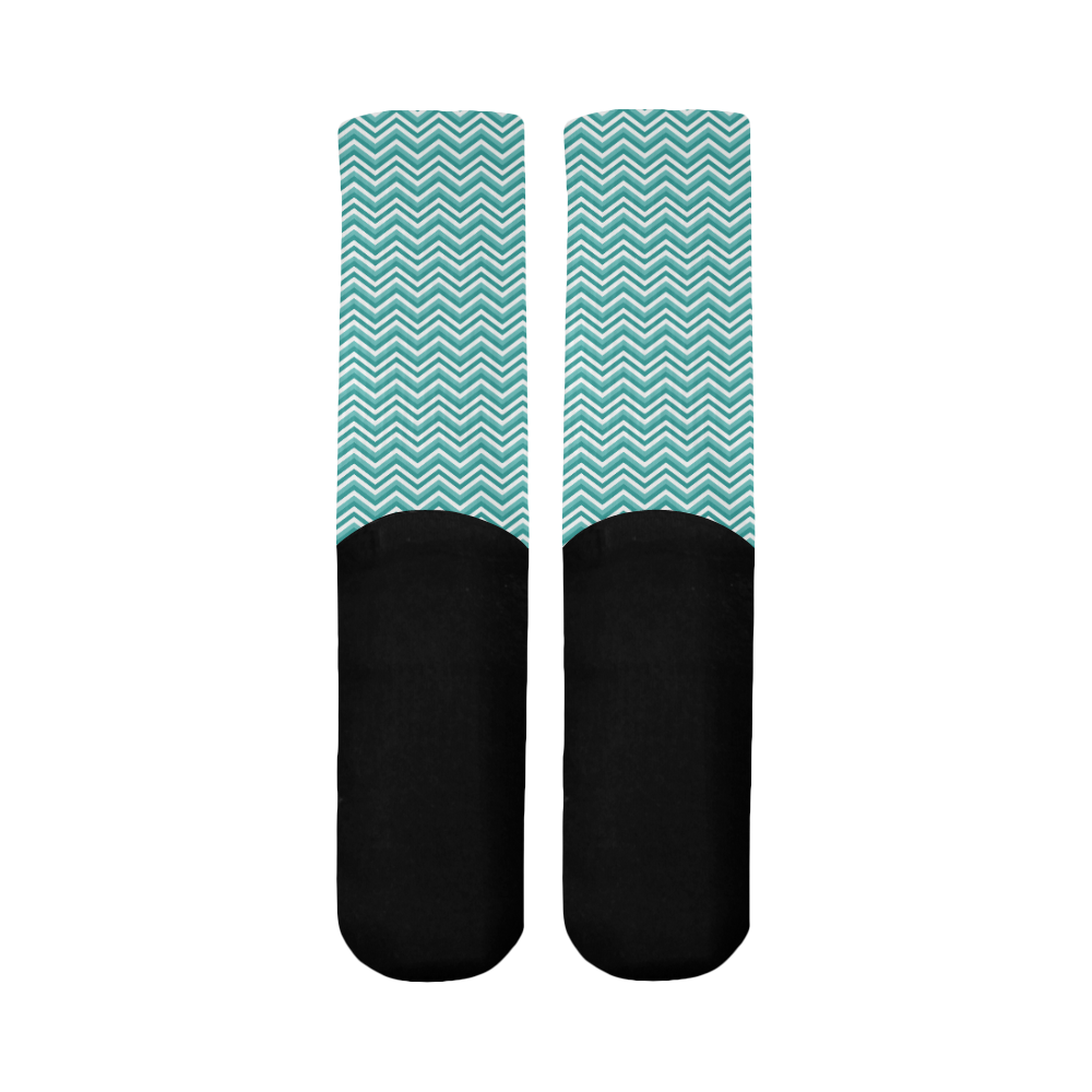 Chevron Turquoise Mid-Calf Socks (Black Sole)