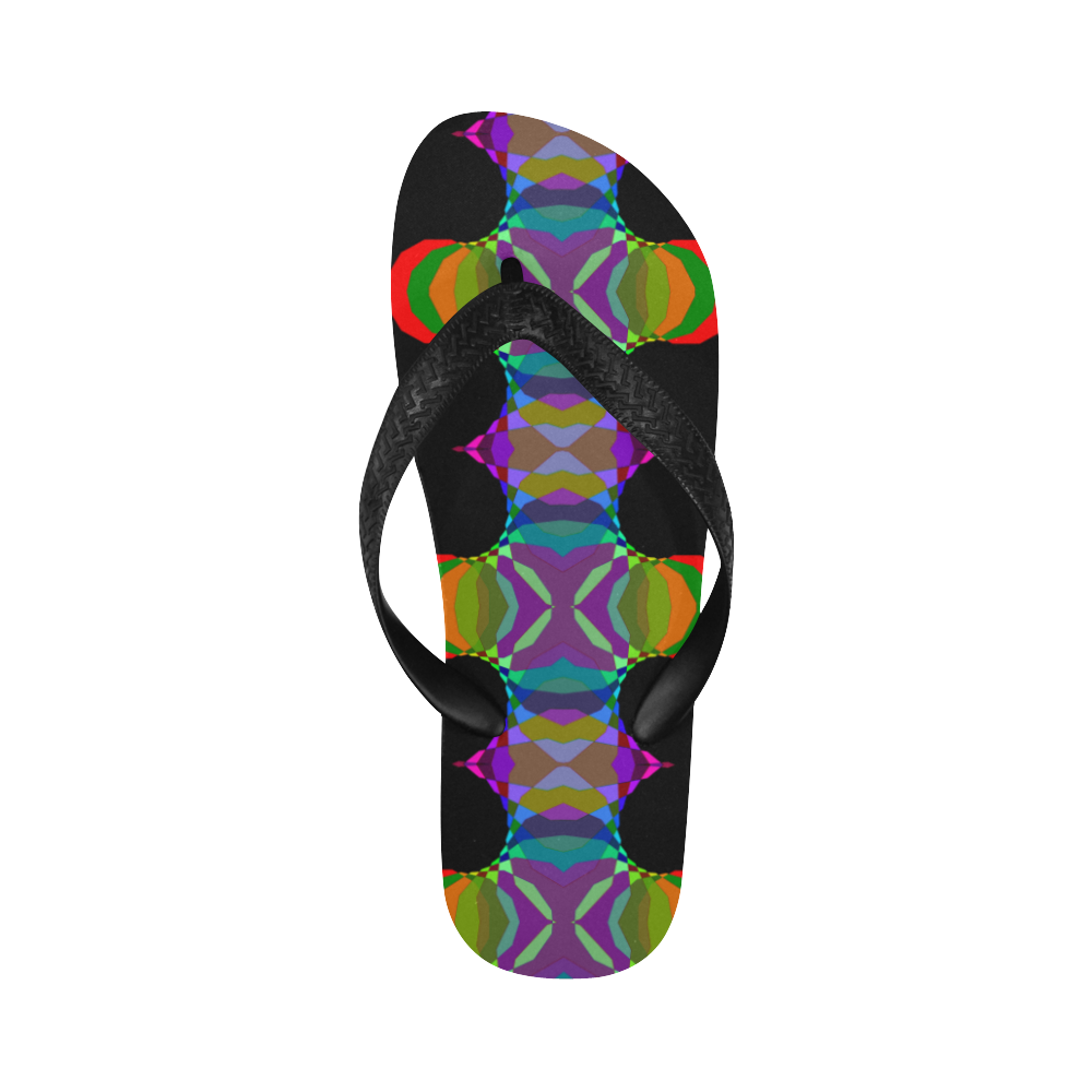 Bright Tribal Pattern on Black Flip Flops for Men/Women (Model 040)