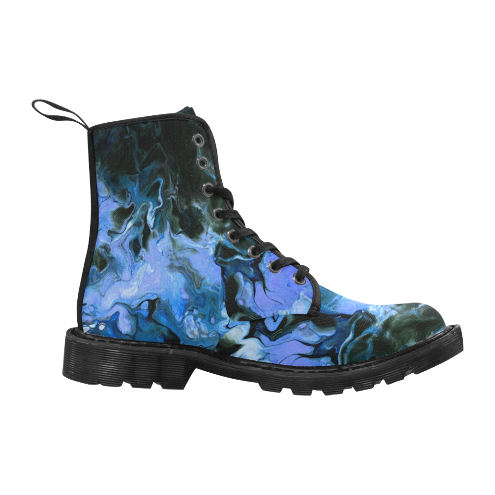 Mystical Blue Swirl. Martin Boots for Women (Black) (Model 1203H)