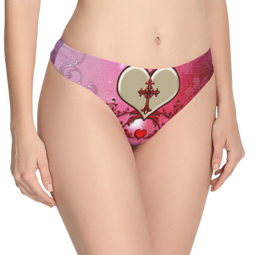 Wonderful heart with cross Women's All Over Print Thongs (Model L30)