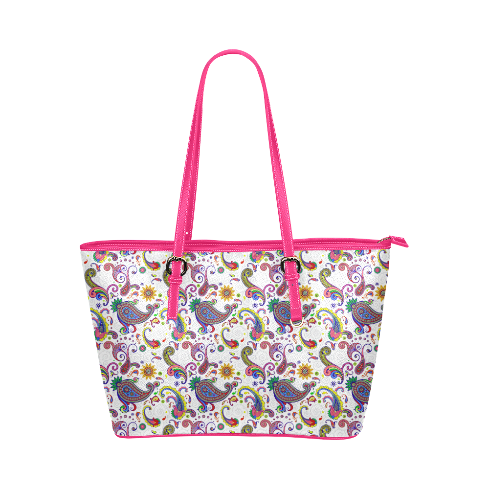 Bright paisley Leather Tote Bag/Small (Model 1651)
