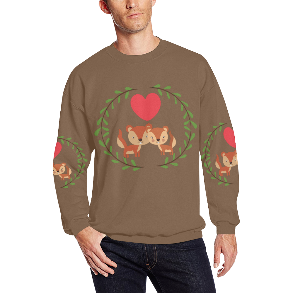 Ardillas brown Men's Oversized Fleece Crew Sweatshirt/Large Size(Model H18)