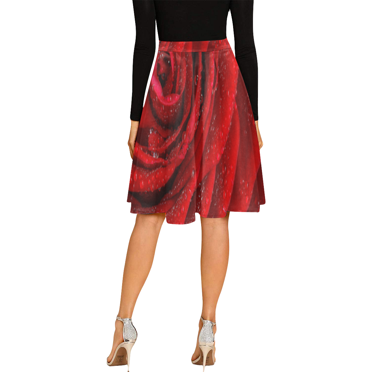 Red rosa Melete Pleated Midi Skirt (Model D15)