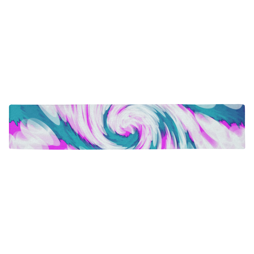 Turquoise Pink Tie Dye Swirl Abstract Table Runner 14x72 inch