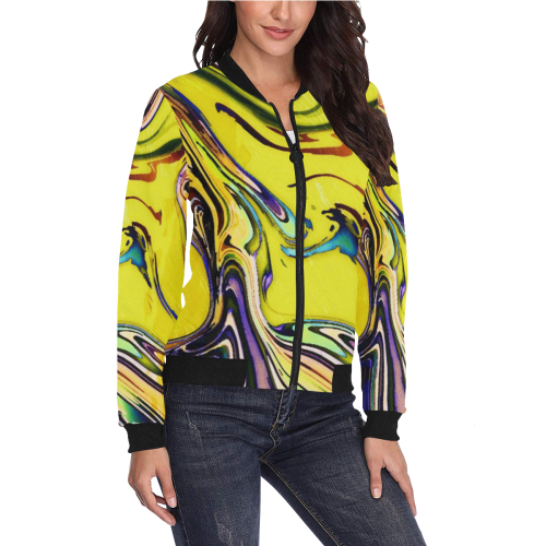Yellow marble All Over Print Bomber Jacket for Women (Model H36)